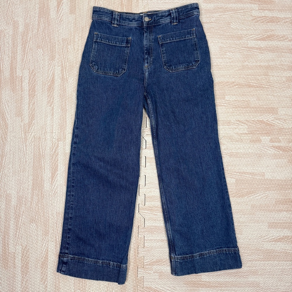& Other Stories Womens Size 10 US High Rise Wide Leg Cropped Jeans Patch Pockets